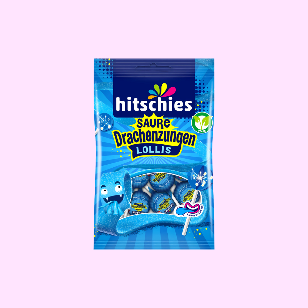 hitschies Saure Drachenzungen Lollis blau 128g - SNACKS24.AT